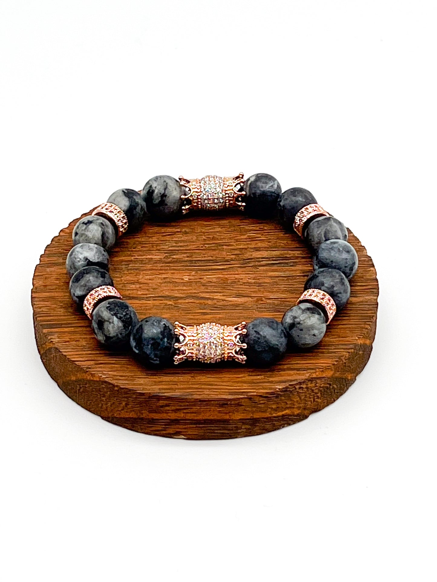 Black Labradorite & Rose Gold Double Sided Crowns Bracelet