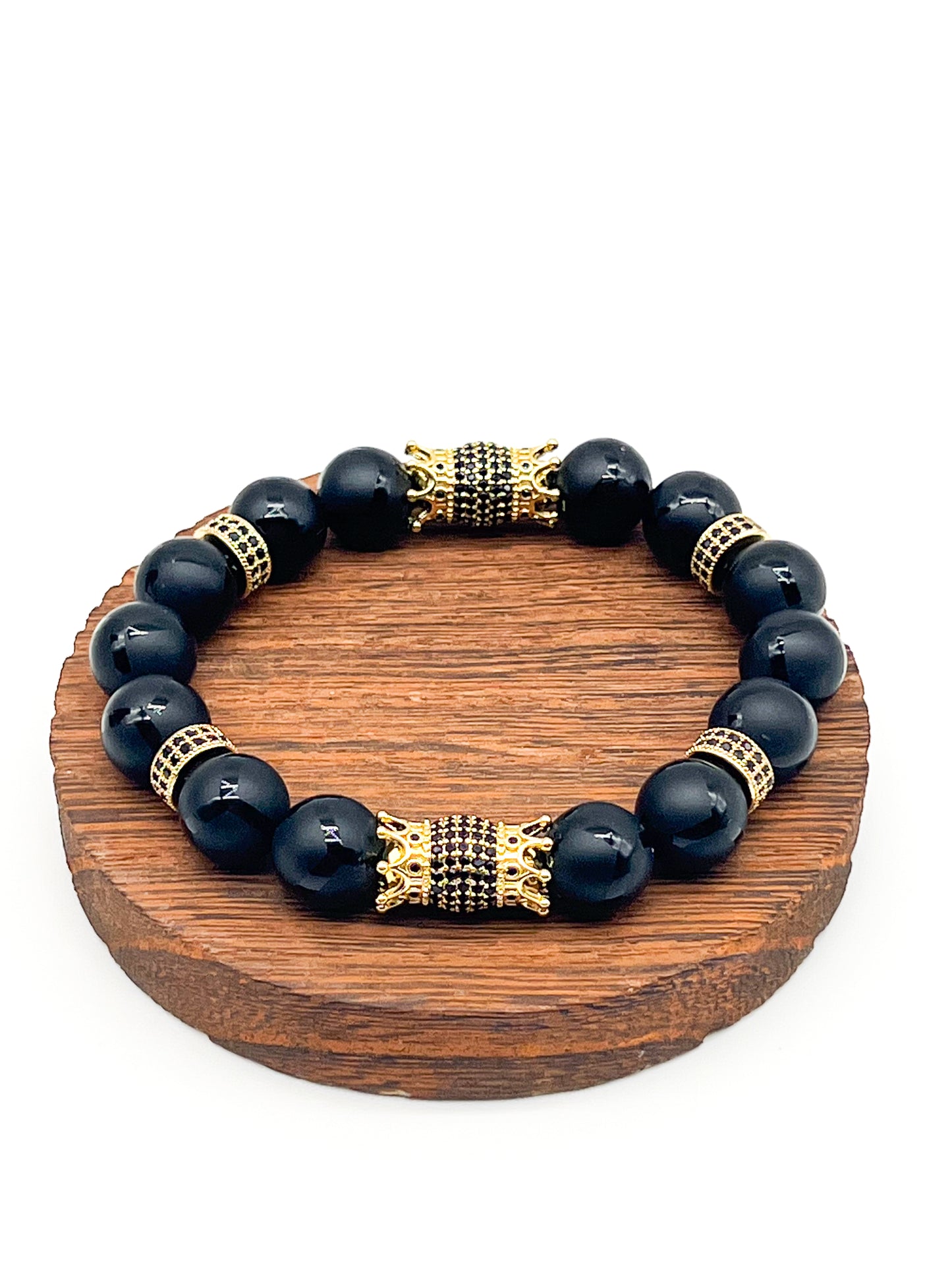 Black Onyx & Gold Double Sided Crowns Bracelet