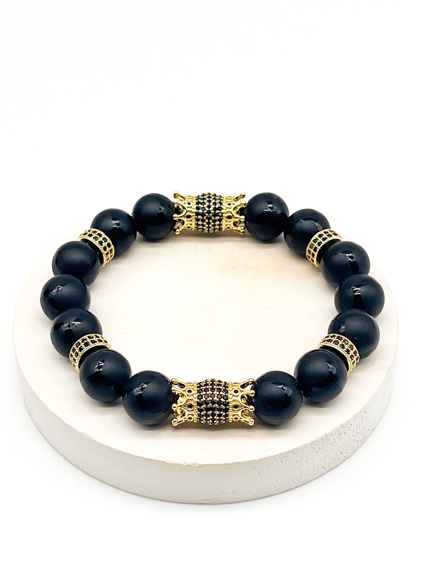 Black Onyx & Gold Double Sided Crowns Bracelet