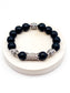 Black Onyx & Silver Double Sided Crown Bracelet - Barrel