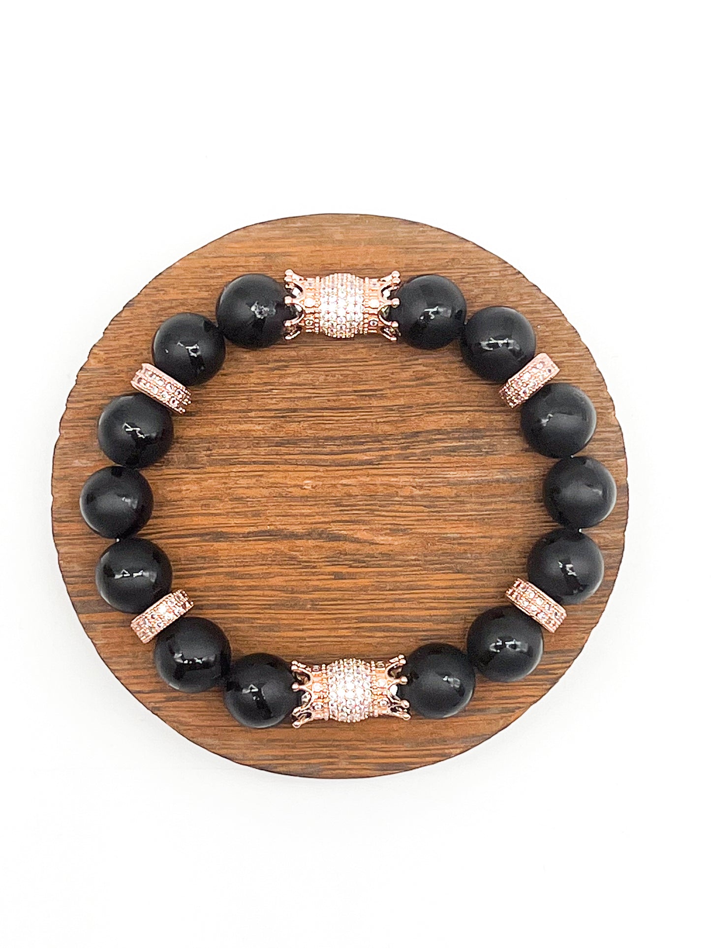 Black Onyx & Rose Gold Double Sided Crowns Bracelet