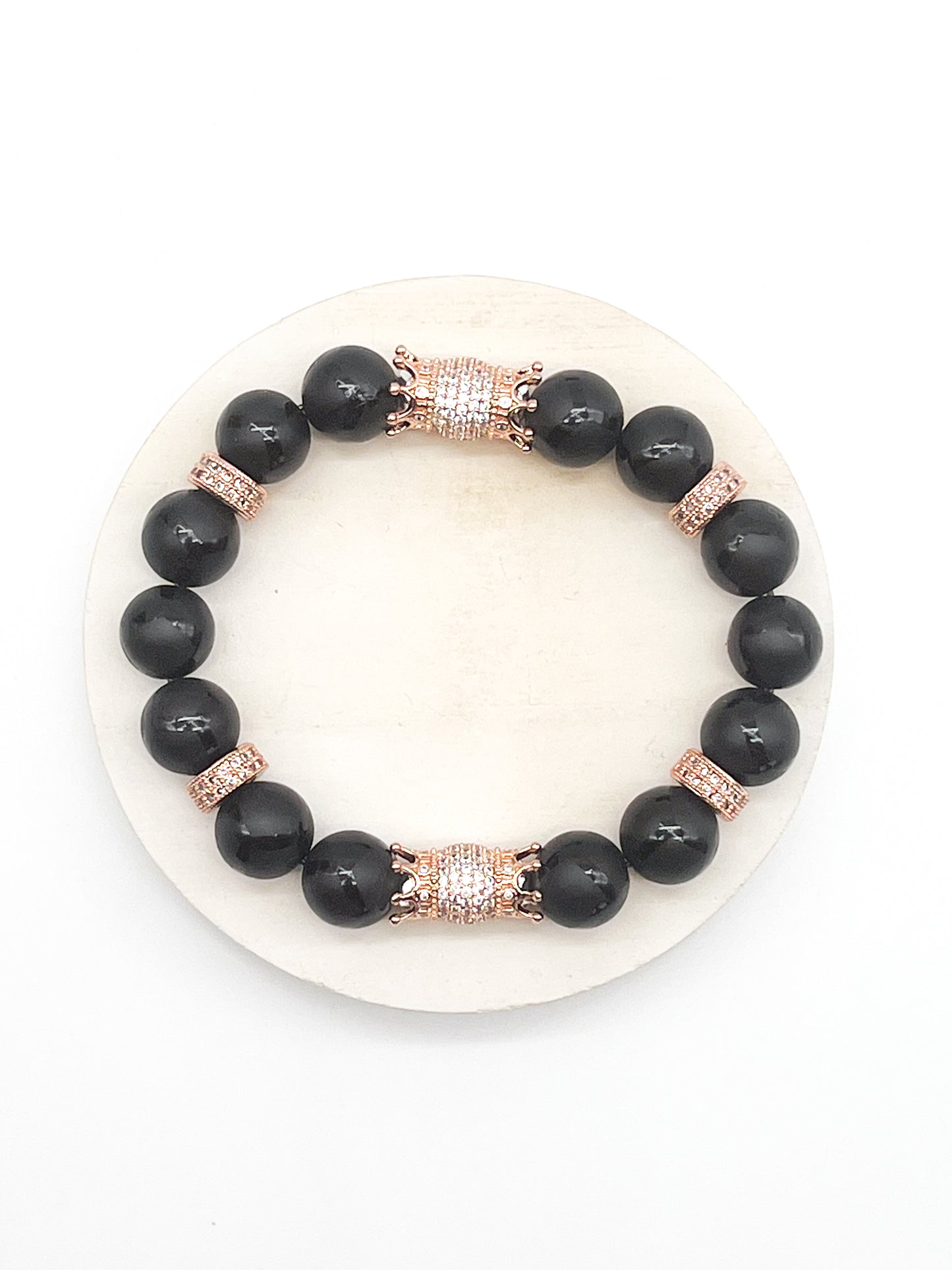 Black Onyx & Rose Gold Double Sided Crowns Bracelet